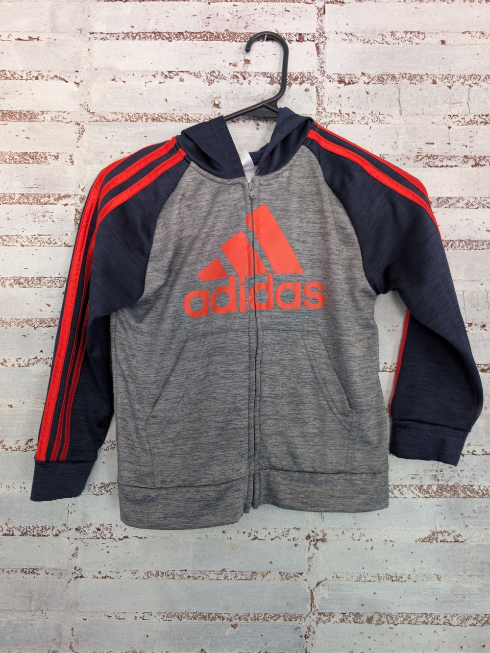 Adidas Kids' Gray & Navy Zip-Up Hoodie with Orange Logo